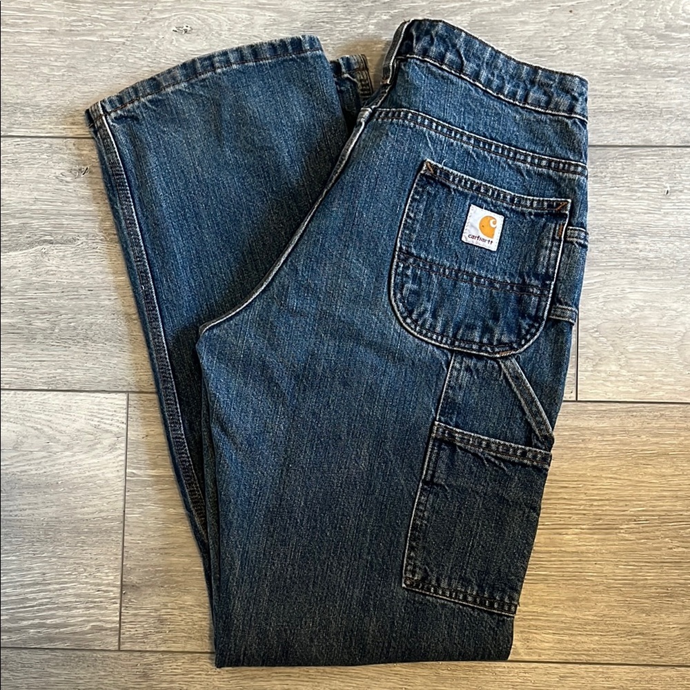Carhartt Dark Blue Denim Relaxed Jeans with Carpenter Design